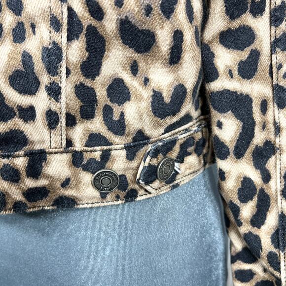 Reformation Leopard Print Jean Jacket Small Tan/Black Trucker Denim Boho Mobwife - Picture 6 of 8